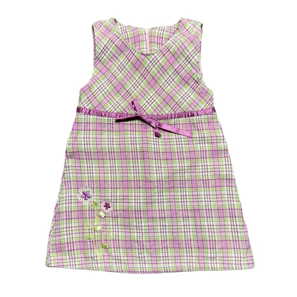OshKosh B'Gosh‎ Vintage Plaid Sleeveless Dress Baby Girl Size 2T Embroidered